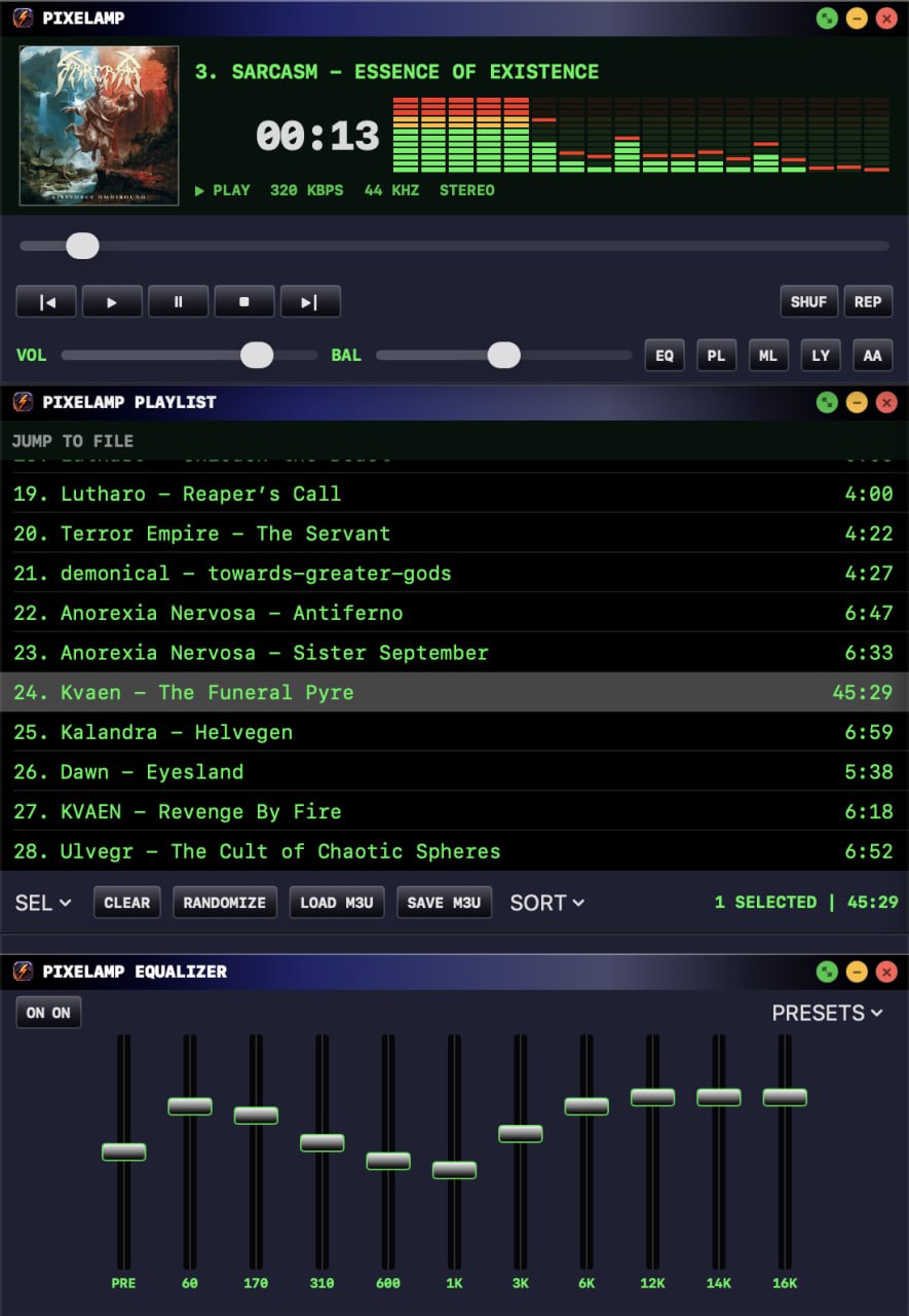 PixelAmp playing music on macOS